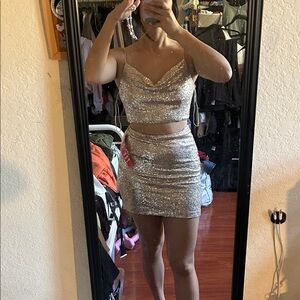 NWT two piece gold sequin skirt set
